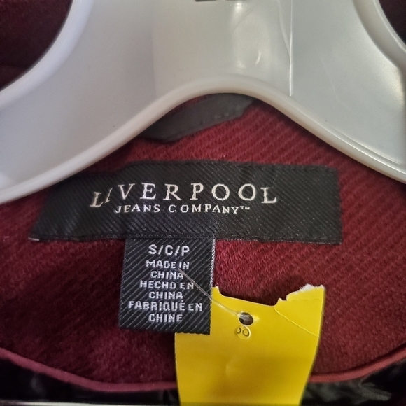 Liverpool Jean Company Women's Burgundy Double-Breasted Jacket Hood Size Small - Picture 8 of 9